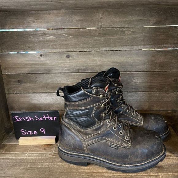 Mens Irish Setter Red‎ Wing Ramsey Safety Toe Brown Leather Work Boots Size 9 EE - Picture 1 of 8